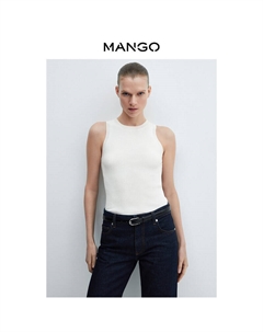 Женская майка трикотажная с круглым вырезом, черный Mango