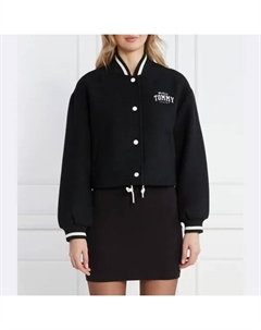 Tjw укороченный университетский бомбер из шерстяной ткани с добавлением шерсти, черный Tommy hilfiger