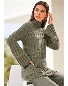 Свитер с воротником стойкой "Пуловер", хаки Heine