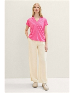 Футболка базовая Mit Lochmuster, карминно-розовая Tom tailor