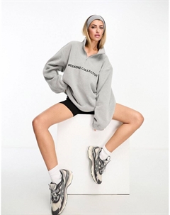 Серый флисовый свитшот с короткой молнией и логотипом DESIGN Weekend Collective Borg Asos