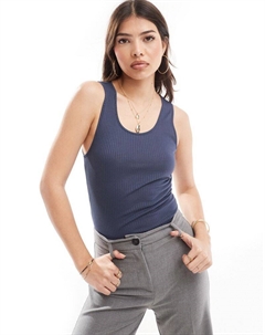 Темно-синяя прозрачная майка в рубчик DESIGN Asos