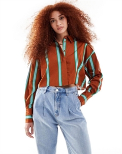 Укороченная рубашка в коричневую полоску DESIGN Ultimate Asos