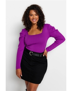 Фиолетовая трикотажная блузка с рукавами арбуза, фиолетовый Trendyol