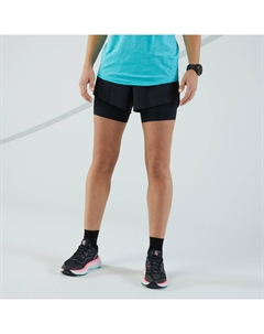 Женские шорты для бега со встроенными гоночными шортами - MARATHON - черный Kiprun