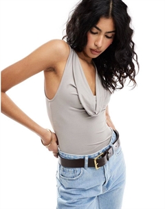 Серая облегающая майка с воротником-хомутом DESIGN Asos