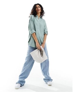 Зеленая свободная льняная рубашка DESIGN Asos