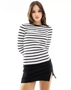 Черно-белый топ в рубчик с длинными рукавами, логотипом и полосками 4th & reckless