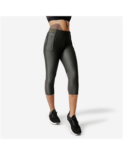 Женские дышащие укороченные леггинсы для бега Run 500 Dry-темный хаки Kiprun