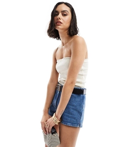 Кремовый топ-бандо с салатовыми краями DESIGN Asos