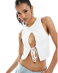 Белая двухслойная майка с завязкой спереди DESIGN Asos