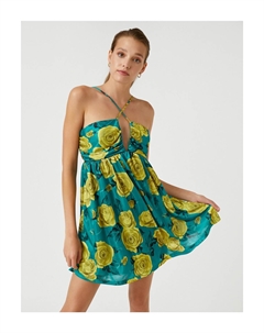 Мини-платье с цветочным принтом и бретельками на шее, разноцветный Koton