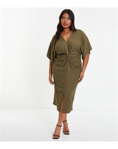 Оливковое фактурное платье миди Curves, оливковый Quiz