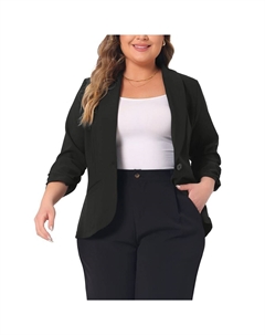 Женский пиджак больших размеров с рюшами и рукавами 3/4, легкий рабочий офисный пиджак с открытым передом, черный Agnes orinda