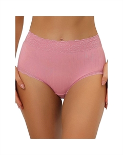 Женское нижнее белье с высокой талией, удобные трусики в рубчик с кружевной отделкой, розовый Allegra k