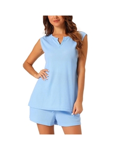 Женские пижамные комплекты вафельной вязки из 2 предметов, майка и шорты, комплекты для отдыха, цвет Sky Blue Cheibear