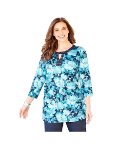 Женская туника больших размеров с акцентом в виде замочной скважины, цвет Navy Floral Catherine's