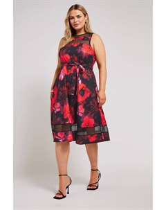 Платье фигуристка с цветочными вставками из сетки, черный Yours curve