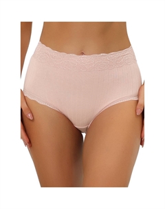 Женское нижнее белье с высокой талией, удобные трусики в рубчик с кружевной отделкой, цвет Beige Pink Allegra k