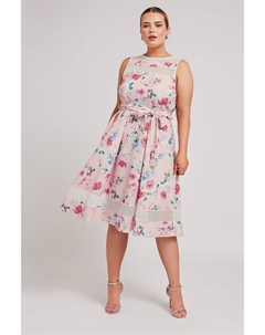 Платье фигуристка с цветочными вставками из сетки, розовый Yours curve