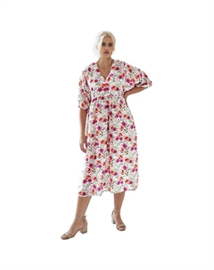 Женское платье миди больших размеров с блузкой и рукавами ампир, цвет White Multi Floral Ellos