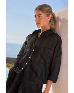 Рубашка сафари из льняной смеси с коротким рукавом, черный Next