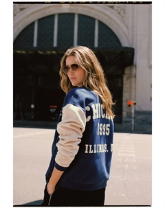 Лозунг Чикаго на спине, графическая бейсбольная куртка с надписью «Леттерман», синий Next