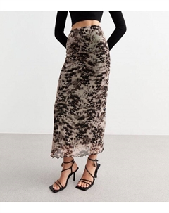 Серая сетчатая юбка-миди с абстрактным принтом, светло-серый New look