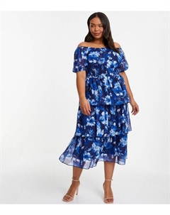 Синее многоярусное платье миди Curve, военно-морской Quiz