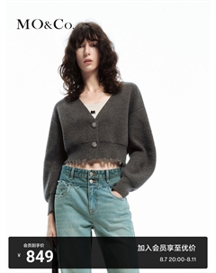 Короткий вязаный кардиган с v-образным вырезом, серый Moco