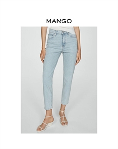 Женские джинсы с высокой талией из эластичной ткани, светло-голубой Mango