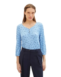 Рубашка с рукавами 3/4, принтом по всей поверхности и вырезом Henley, синий Tom tailor