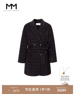 Шерстяное пальто в клетку из овечьей шерсти, черный Mai meng