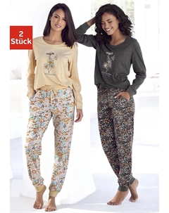 Пижама (4 шт., 2 шт.), с принтом спереди, цвет Sand-Geblümt, Dunkelgrau-Geblümt Vivance dreams