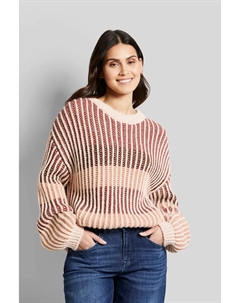 Свитер с круглым вырезом и цветными полосками, красный Bugatti