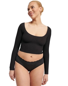 Кружевная рубашка "ZERO Feel Bliss Top Long Sleeve", бесшовная с кружевным эффектом, жаккардовый узор, черный Sloggi