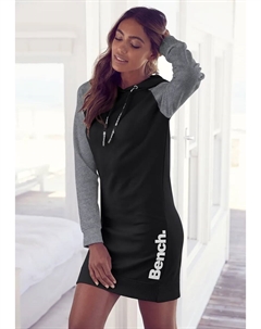 Платье-свитшот для домашней одежды с капюшоном и контрастными рукавами Loungewear, черный Bench