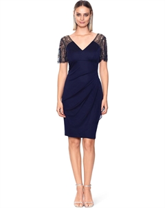 Платье Short Sheer Matte Jersey Flutter Sleeve, темно-синий Xscape