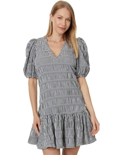 Платье Gingham Print Gauze Dress with Puff Sleeve, черный/белый Calvin klein