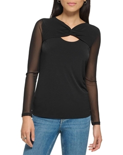 Пуловер Long Sleeve with Mesh Knot Detail, черный Calvin klein
