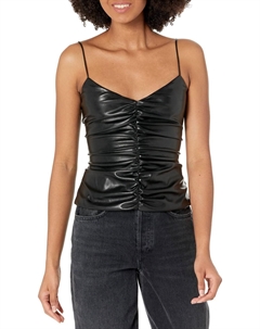 Топ Faux Leather Ruched Cami, черный 7 for all mankind