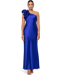 Платье Ths Long Satin Is Sure To Be A Showstopper At Any Event With The Carefull Crafter Ruffle Shoulder, цвет Cobalt Xscape