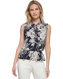 Пуловер Printed Knit Blouse with Neck Tie, цвет Midnight/Ivory Tommy hilfiger