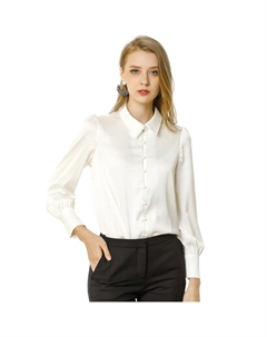 Женская атласная рубашка на пуговицах с длинным рукавом и воротником-стойкой, розовый Allegra k