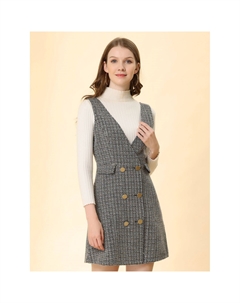 Женское твидовое платье в клетку с высокой талией на пуговицах и V-образным вырезом для офиса, розовый Allegra k