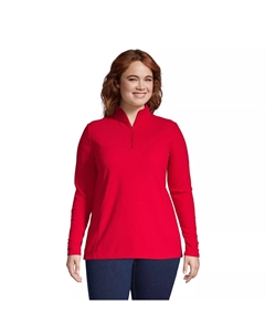 Флисовый пуловер с молнией 1/4 больших размеров , ярко-красный Lands' end