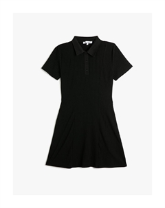Мини-платье с воротником-поло и короткими рукавами, на пуговицах, в рубчик, черный Koton