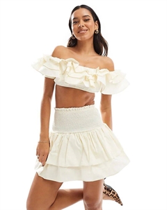 Мини-юбка Rara со сборками на талии кремового цвета Collective the label