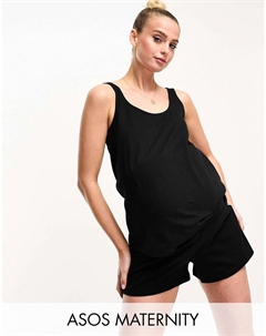 Черные хлопковые пижамы Mix & Match DESIGN Maternity Asos