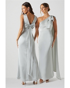 Атласное платье подружки невесты с бантом на спине и V-образным вырезом, зеленый Coast